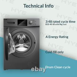 HYE 9kg Washing Machine 1400rpm Freestanding A Rated Silver W0109RT14DS07