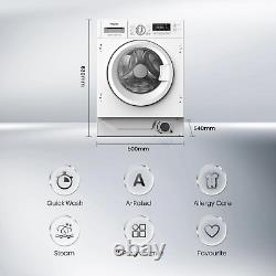 Hisense WF3M741BWI Integrated Washing Machine, 7kg, 1300rpm Spin, White, A Rated