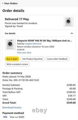 Hotpoint NSWF 946 W UK 9kg 1400rpm White Front Load Washing Machine Anti-stain