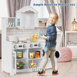 Kids Wooden Kitchen Playset Pretend Play Toy Cooking Role with Washing Machine