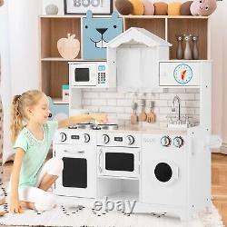 Kids Wooden Kitchen Playset Pretend Play Toy Cooking Role with Washing Machine
