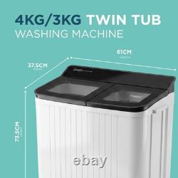 Portable Twin Tub Washing Machine 4kg Wash 3kg Spin Dryer Compact Caravan