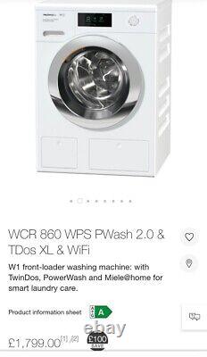 REFURBISHED MIELE WCR860 9KG PWash & TDos WASHING MACHINE WHITE COLOUR 1600RPM