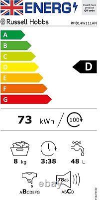 Russell Hobbs Washing Machine 8kg 1400rpm Grey Freestanding RH814W111AN
