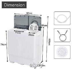 Twin Tub Portable Semi-automatic Washing Machine 6.5KG Washer+2KG Dryer Grey