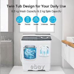 Twin Tub Portable Semi-automatic Washing Machine 6.5KG Washer+2KG Dryer Grey