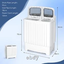 Twin Tub Washing Machine 8kg Portable Washer with Spin Dryer & Drain Hose Grey