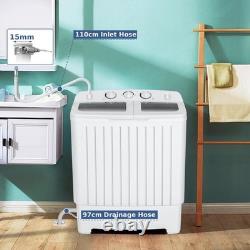 Twin Tub Washing Machine 8kg Portable Washer with Spin Dryer & Drain Hose Grey