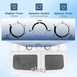 Twin Tub Washing Machine 8kg Portable Washer with Spin Dryer & Drain Hose Grey