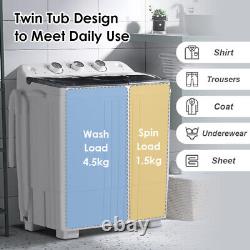 Twin Tub Washing Machine Compact Mini Laundry Washer 4.5KG Washer+1.5KG Dryer