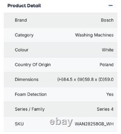 Lave-linge Bosch Série 4 WAN24109GB 8 kg 1 400 tr/min à chargement frontal, pose libre, blanc, très bon état