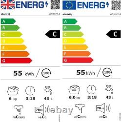 Lave-linge ElectriQ 6 kg à chargement par le dessus, compact 40 cm, 1 200 tr/min, vapeur, blanc, classe énergétique C