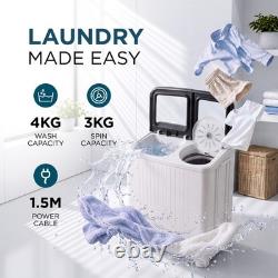 Machine à laver portable à double cuve, capacité de lavage 4 kg et d’essorage 3 kg, compacte pour caravane